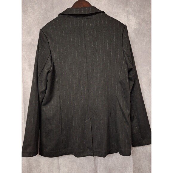 NWT Pinstriped Knit Blazer Women's Sz 8 One Button Black Pockets Career Classic - Picture 2 of 15